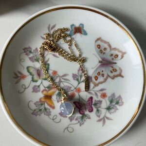 Aquamarine 18k plated chain pendant reversible 2 in 1 women’s necklace handmade